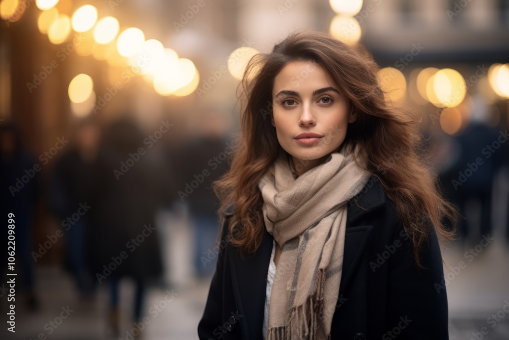 Portrait of a beautiful young woman in a coat and scarf in the city Portrait of a beautiful young woman in a coat and scarf in the city