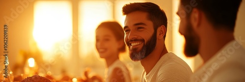 Asian family enjoying meal together, warm palette, multi-generational happiness depicted 