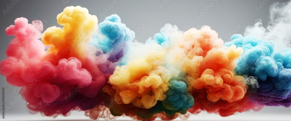 Background and texture of thick colored smoke on a white background. Panorama. Background and texture of thick colored smoke on a white background. Panorama.