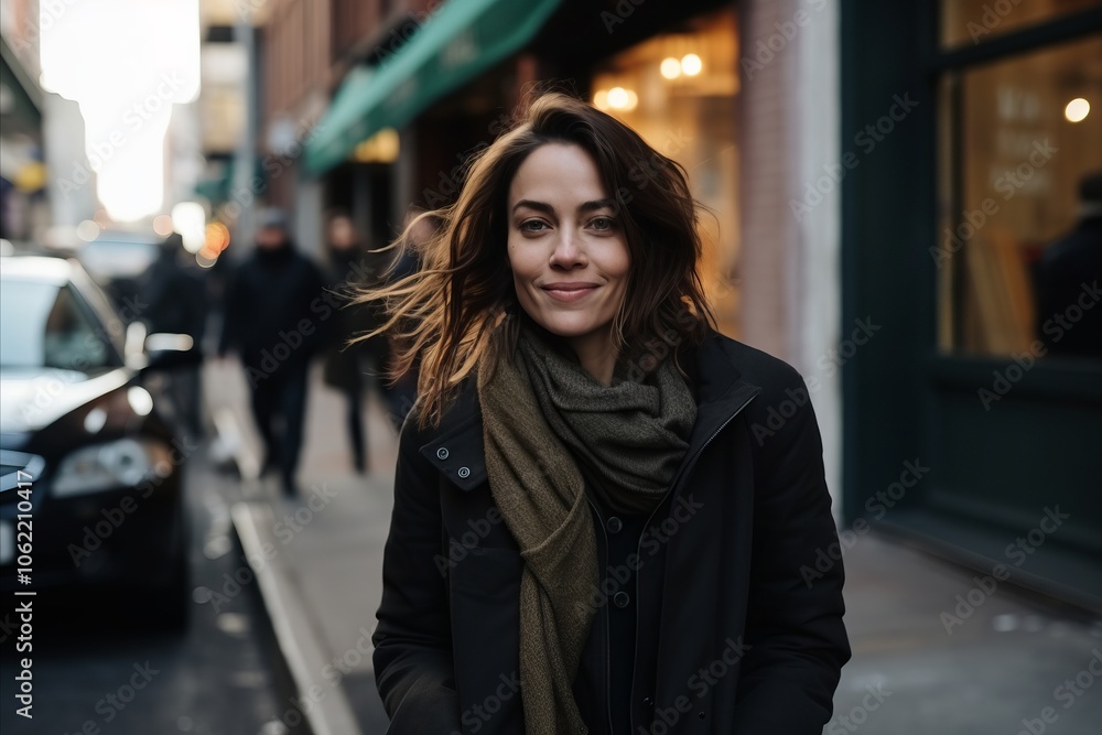 Portrait of a beautiful young woman in a coat and scarf on the street Portrait of a beautiful young woman in a coat and scarf on the street