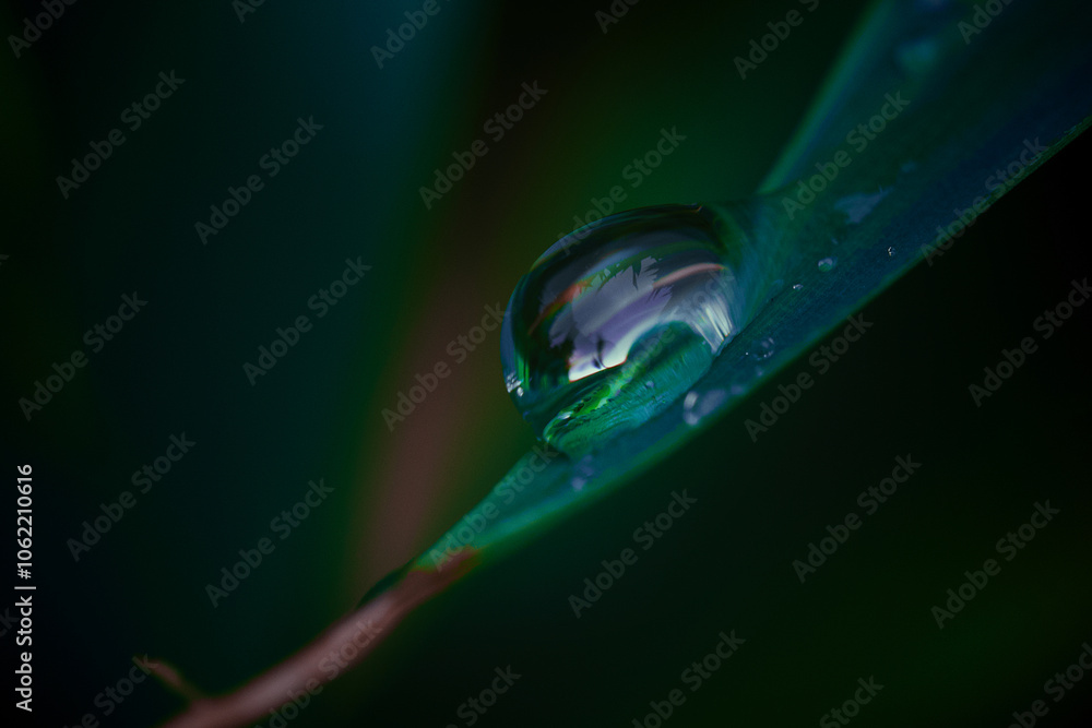 This is a detailed close up of a water drop resting on a green leaf This is a detailed close up of a water drop resting on a green leaf
