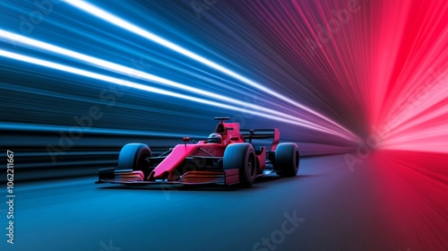 Dynamic Formula 1 car races; glowing lights, energetic atmosphere Use bold colors 