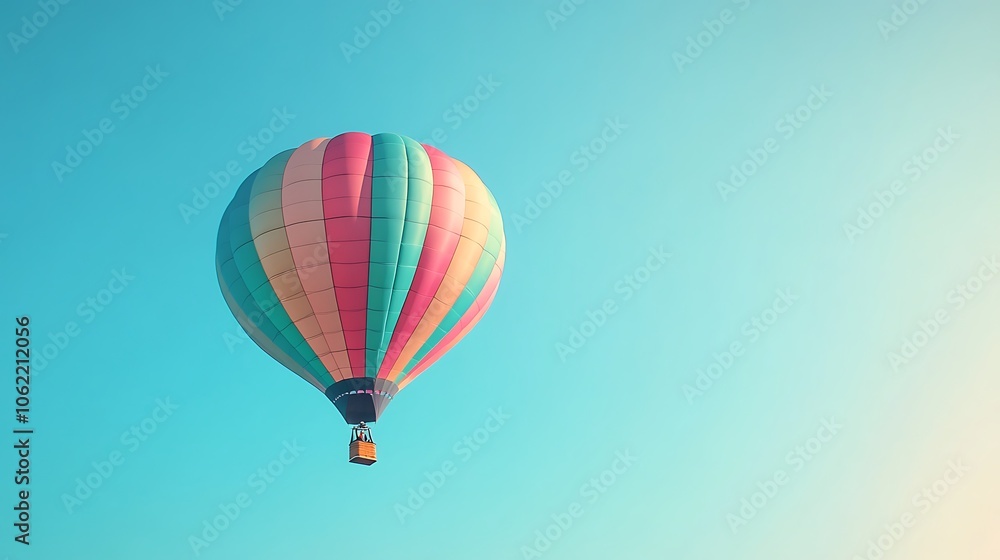 Fototapeta premium A vibrant, colorful hot air balloons rising against a clear sky with a clear area for text 
