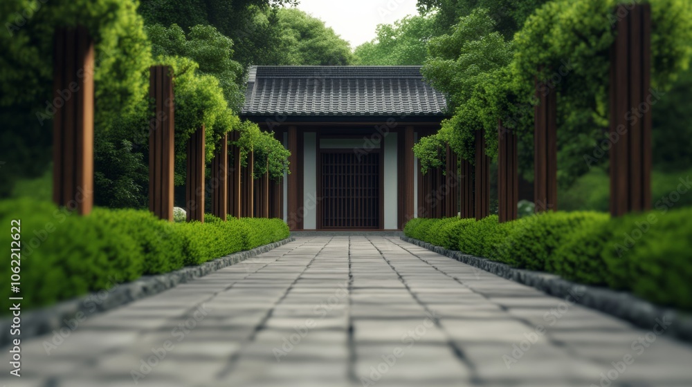 Japanese temple architecture outdoors; tranquil natural setting, earthy tones Japanese temple architecture outdoors; tranquil natural setting, earthy tones