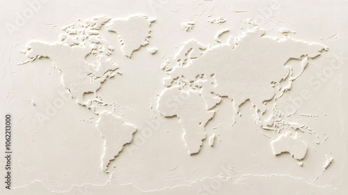 white embossed world map texture background