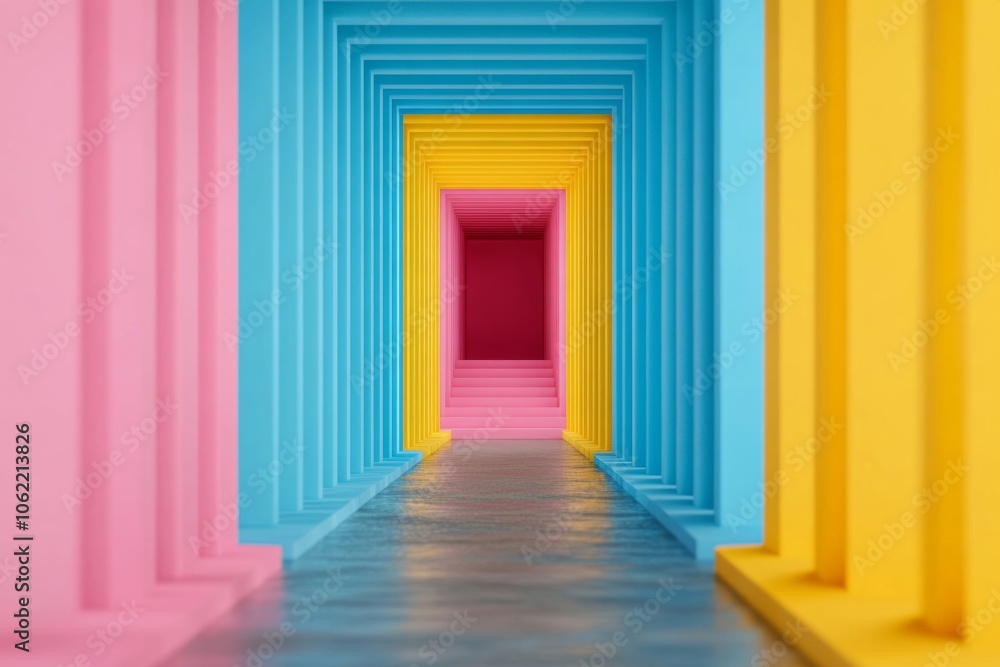 Sales maze navigation with graphs; bright exit; vibrant color palette Sales maze navigation with graphs; bright exit; vibrant color palette