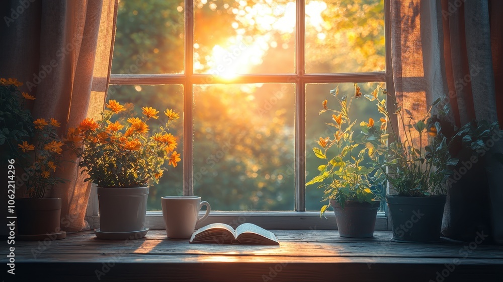sunrise view behind the window sunrise view behind the window
