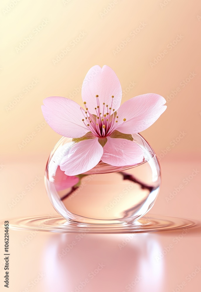 Pink Blossom in Glass Vase on Water Pink Blossom in Glass Vase on Water