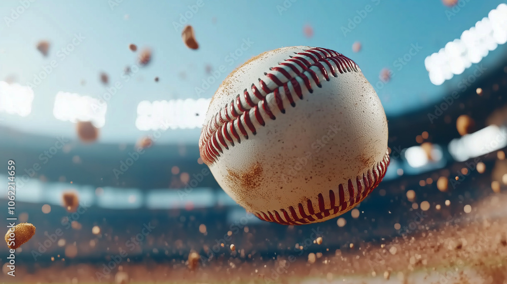 Dynamic close-up of a baseball in mid-air during a game Dynamic close-up of a baseball in mid-air during a game