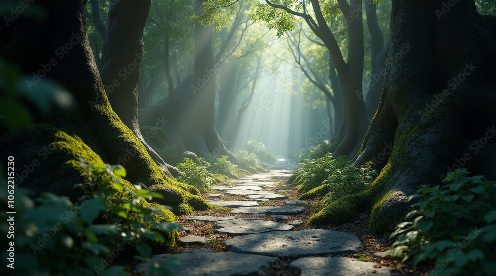 Enchanting Stone Pathway Through Ancient Forest with Hyper-Realistic Textures 3D Enchanting Stone Pathway Through Ancient Forest with Hyper-Realistic Textures 3D