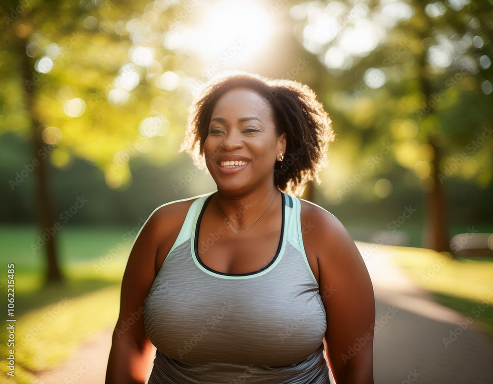 Happy Woman Exercising Outdoors in Park Happy Woman Exercising Outdoors in Park