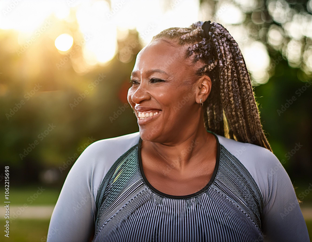 Happy Woman Exercising Outdoors in Park Happy Woman Exercising Outdoors in Park