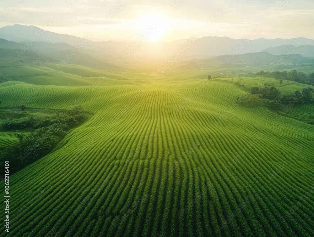 Aerial View of Expansive Maize Fields at Sunset Aerial View of Expansive Maize Fields at Sunset