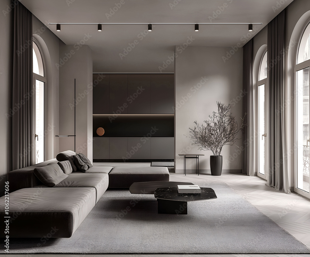 Aesthetic elegant minimalist modern interior design. Clear mock up empty wall for decoration in the apartment. Copy space in the room. Neutral palette of natural colors. Aesthetic elegant minimalist modern interior design. Clear mock up empty wall for decoration in the apartment. Copy space in the room. Neutral palette of natural colors.