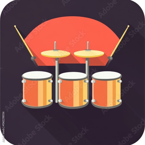 Simple Flat Icon of a Drum Set Concept