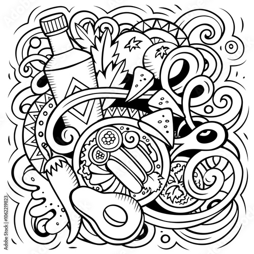 Mexican food hand drawn vector doodles illustration.