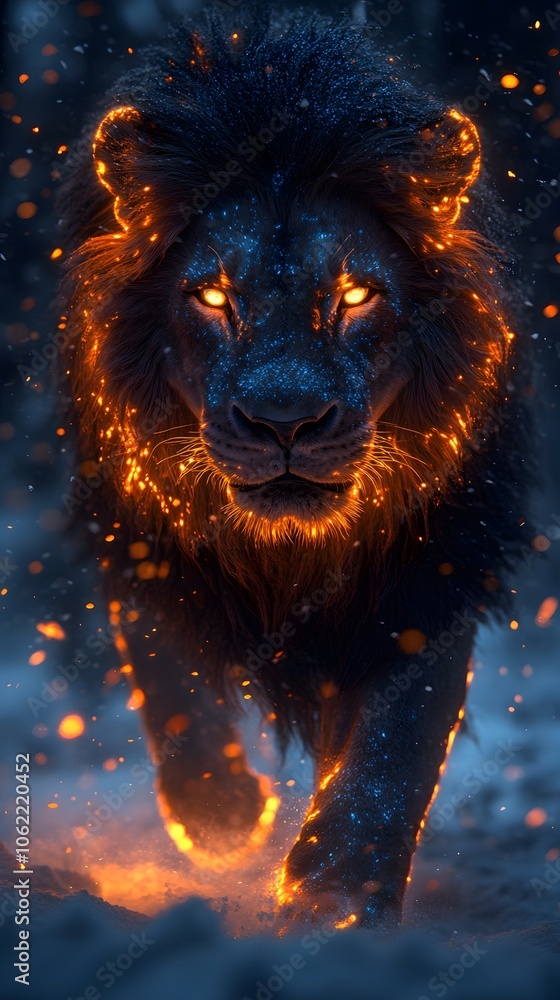 Naklejka premium Mystical Fire Lion Fantasy Art 
