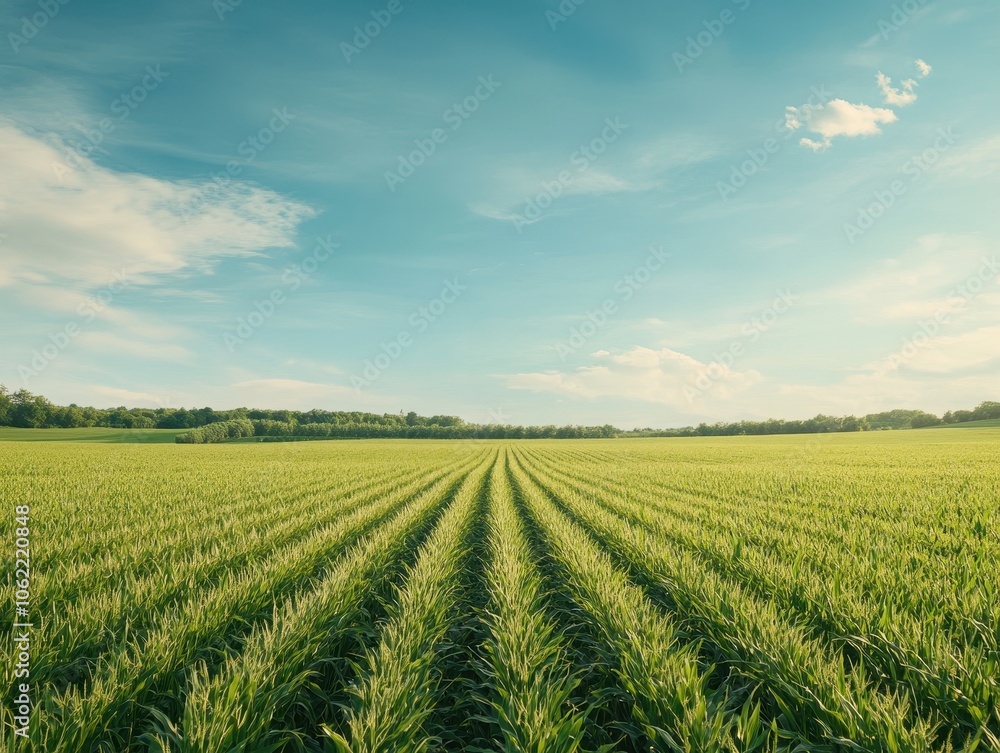 Endless Rows of Maize Plants Under a Clear Sky Endless Rows of Maize Plants Under a Clear Sky
