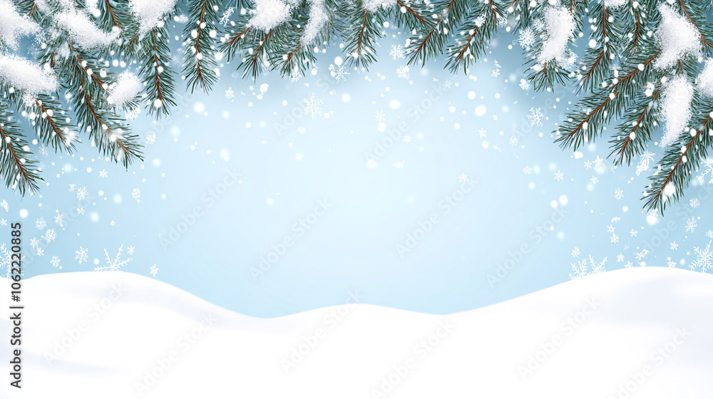 A snowy landscape with pine trees and a blue sky A snowy landscape with pine trees and a blue sky