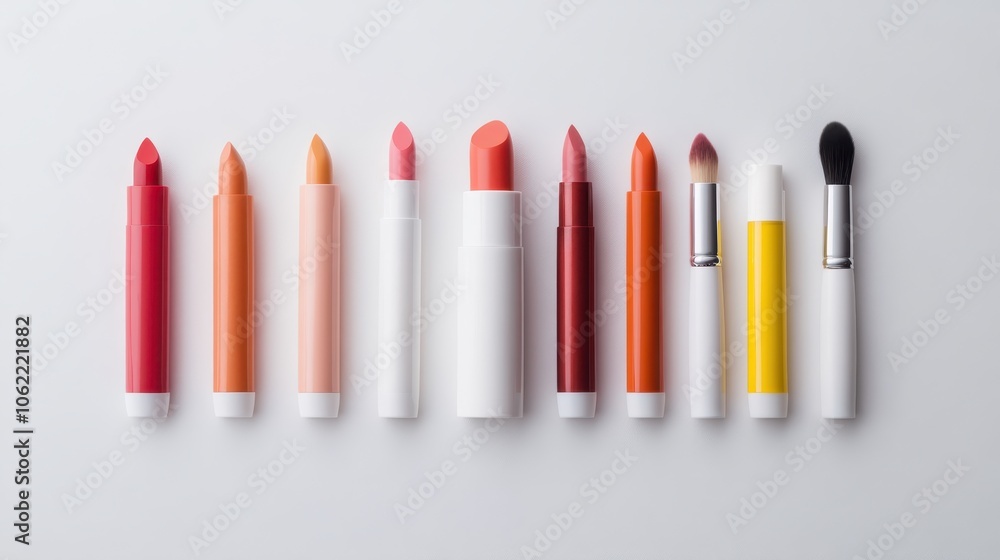 Colorful Makeup Artistry Tools and Lipsticks Display Colorful Makeup Artistry Tools and Lipsticks Display