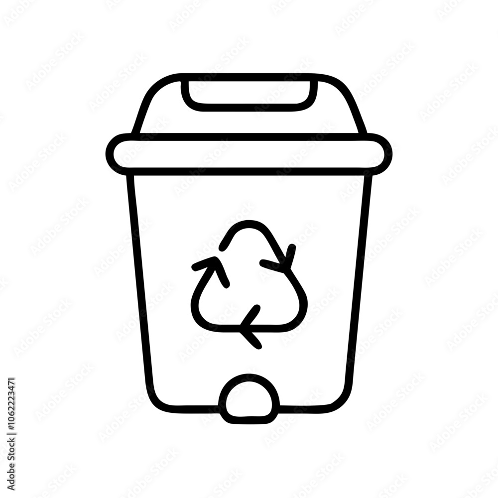 Icon of a compost bin, black outline, modern design, featuring recycling symbol Icon of a compost bin, black outline, modern design, featuring recycling symbol