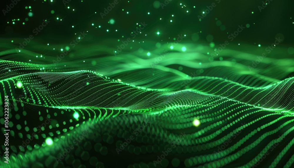 Abstract Green Wavy Pattern with Glowing Lights Abstract Green Wavy Pattern with Glowing Lights