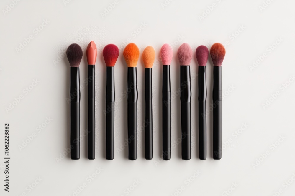 Stylish Makeup Brushes in a Colorful Arrangement Stylish Makeup Brushes in a Colorful Arrangement