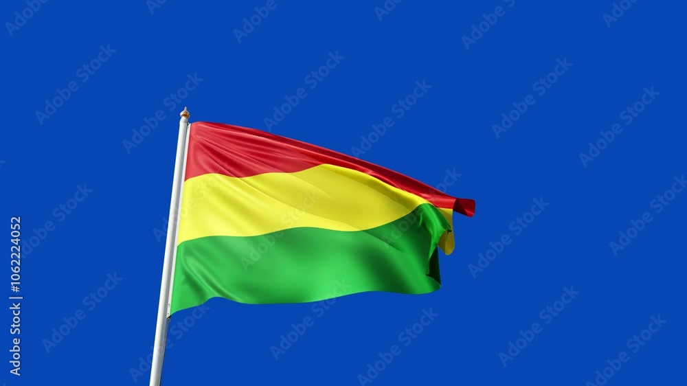 flag of Bolivia on a blue screen, no background, transparent background, waving in the wind, national symbol of Bolivia, country in south america, tall flagpole, video of a flag flag of Bolivia on a blue screen, no background, transparent background, waving in the wind, national symbol of Bolivia, country in south america, tall flagpole, video of a flag