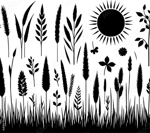 Grass silhouette vector icon. Growing Grass and tall grass Silhouettes and Symbols