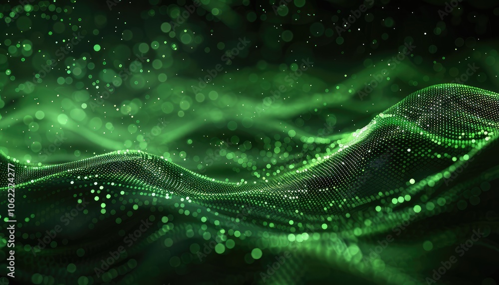 Abstract Green Wavy Pattern with Glittering Lights Abstract Green Wavy Pattern with Glittering Lights