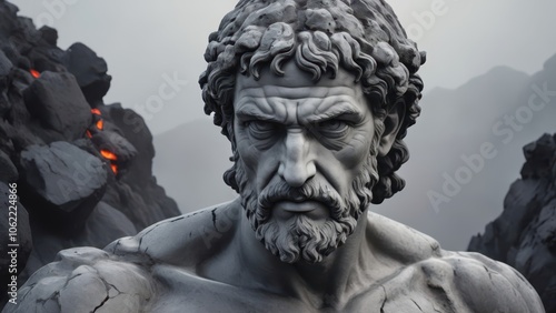 Sculpture of Antique Man in the Mountains with a Stern Face - Strength, Power, History, Architecture, Stoicism