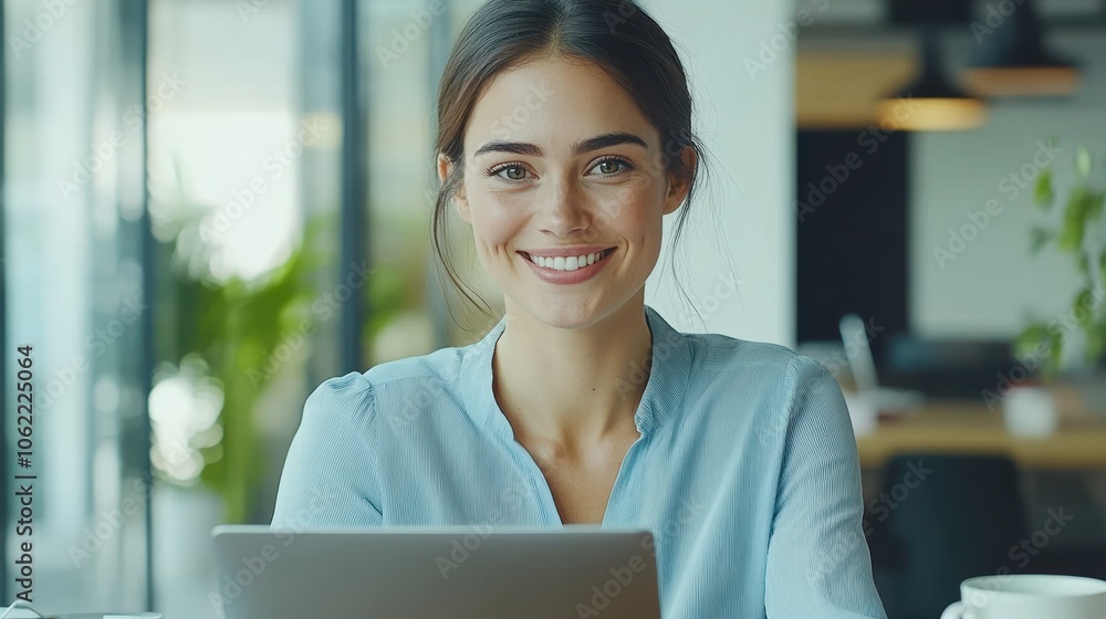 The Woman with Laptop Smiling The Woman with Laptop Smiling