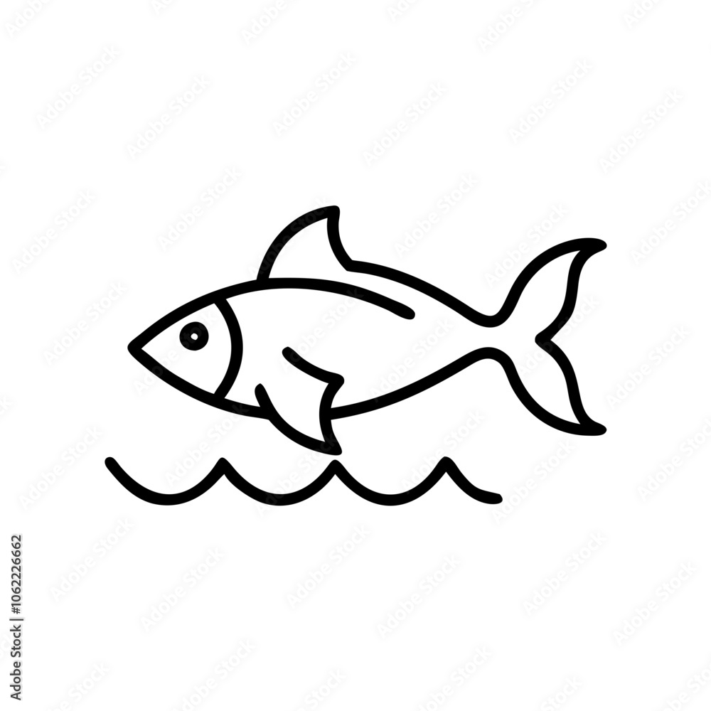 Minimalist icon of a fish, representing ocean conservation, black outline, modern design Minimalist icon of a fish, representing ocean conservation, black outline, modern design