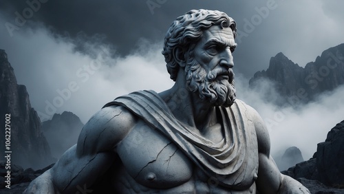 Sculpture of Antique Man in the Mountains - Strength, Power, History, Architecture, Stoicism
