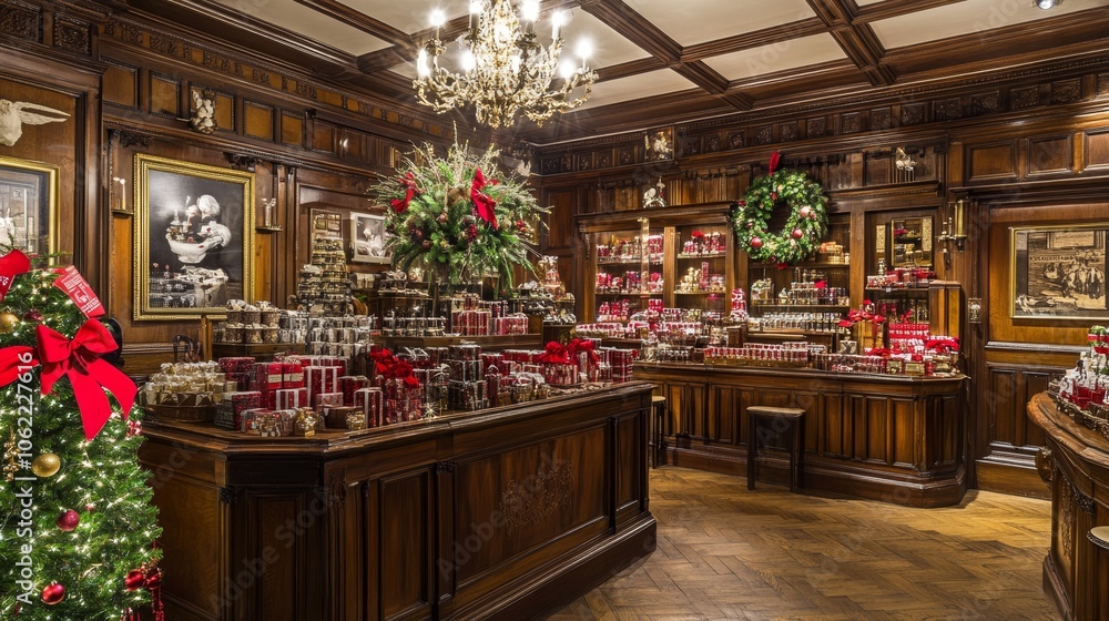 Traditional Christmas market Stalls with sweets, mulled wine, Christmas decorations and gifts decorated with garlands and lights. Traditional Christmas market Stalls with sweets, mulled wine, Christmas decorations and gifts decorated with garlands and lights.