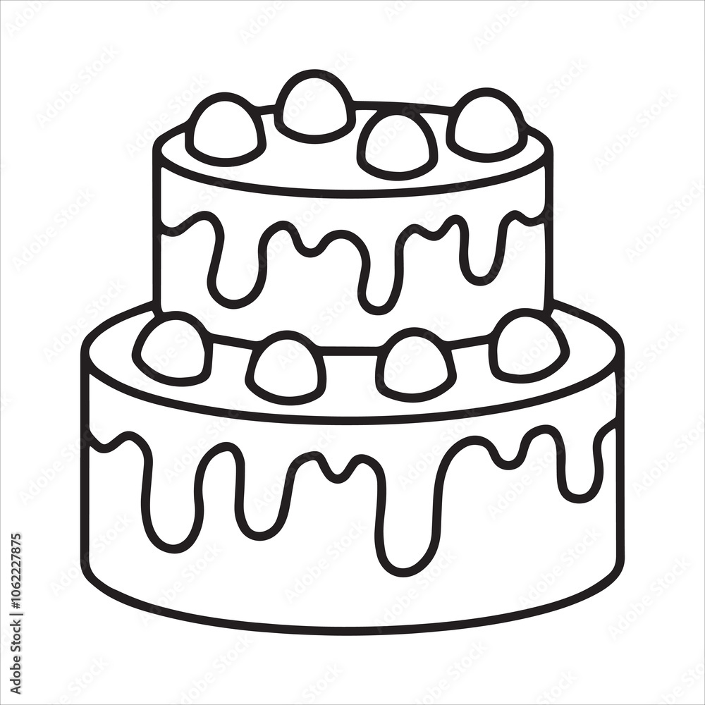 Birthday cake line drawing dessert food art for coloring pages illustration vector