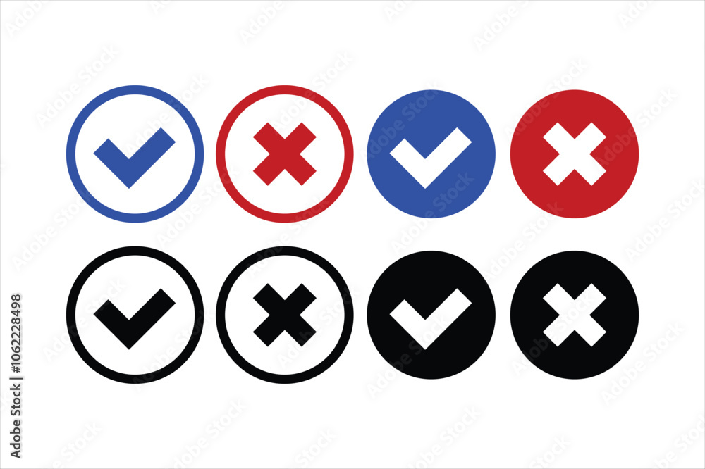 Check and cross circle icons collection vector Check and cross circle icons collection vector