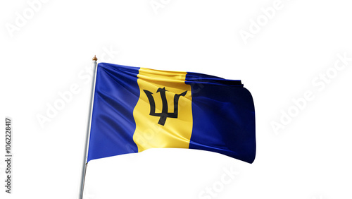 Flag of barbados with no background, transparent png, flag on a flag pole waving in the wind, national symbol of barbados island, country in north america, picture of a flag photo