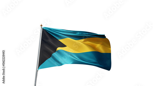 Flag of bahamas with no background, transparent png, flag on a flag pole waving in the wind, national symbol of bahamas island, country in north america, picture of a flag photo