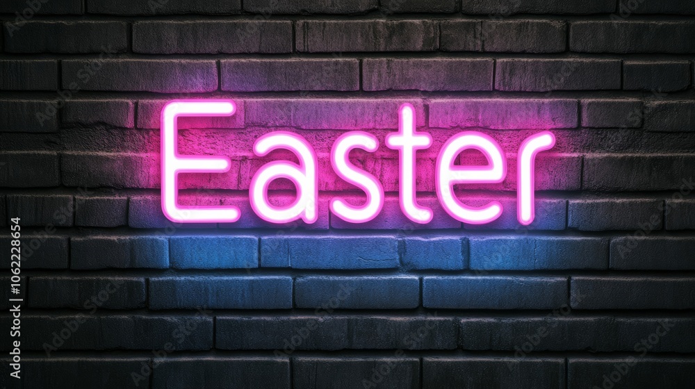 Neon Easter sign in pastel pink and blue glowing against a dark background modern celebration vibe Neon Easter sign in pastel pink and blue glowing against a dark background modern celebration vibe