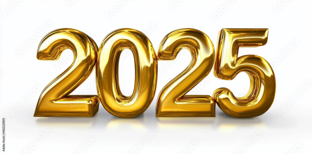  golden text 2025 isolated on a white background