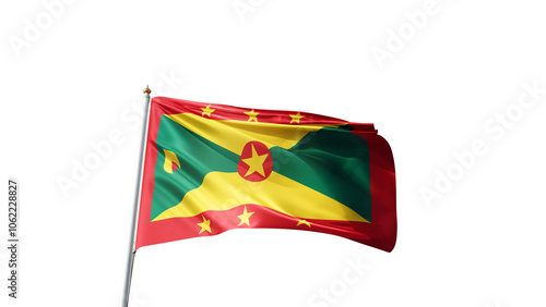 Flag of grenada with no background, transparent png, flag on a flag pole waving in the wind, national symbol of grenada, country in north america, picture of a flag photo