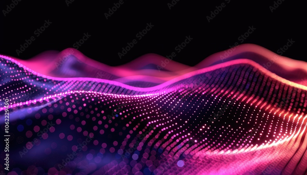 Abstract Pink and Blue Glowing Dots on Black Background