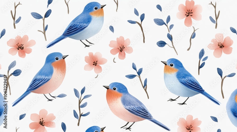 Watercolor Happy Easter text with soft pinks and blues surrounded by birds and blooming branches on a white background tranquil holiday scene Watercolor Happy Easter text with soft pinks and blues surrounded by birds and blooming branches on a white background tranquil holiday scene