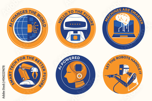 Artificial Intelligence Modern Technologies Illustration Sticker and Emblem Set