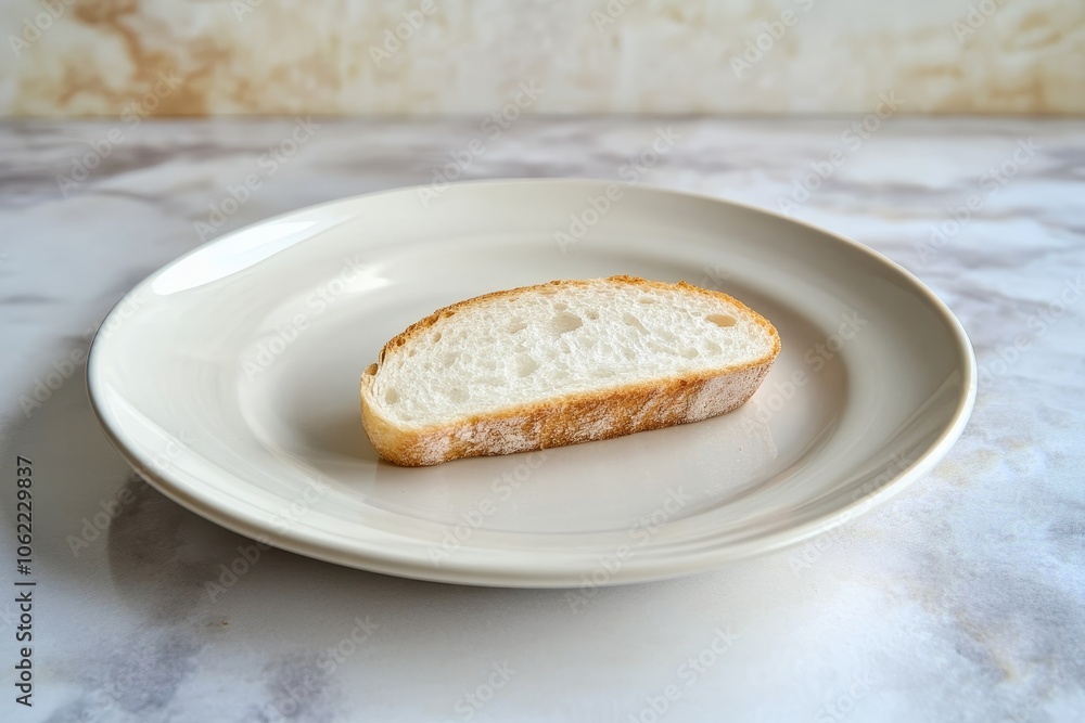 Plain bread slice on a clean plate, highlighting food insecurity, hunger, and simplicity, neutral tone Plain bread slice on a clean plate, highlighting food insecurity, hunger, and simplicity, neutral tone