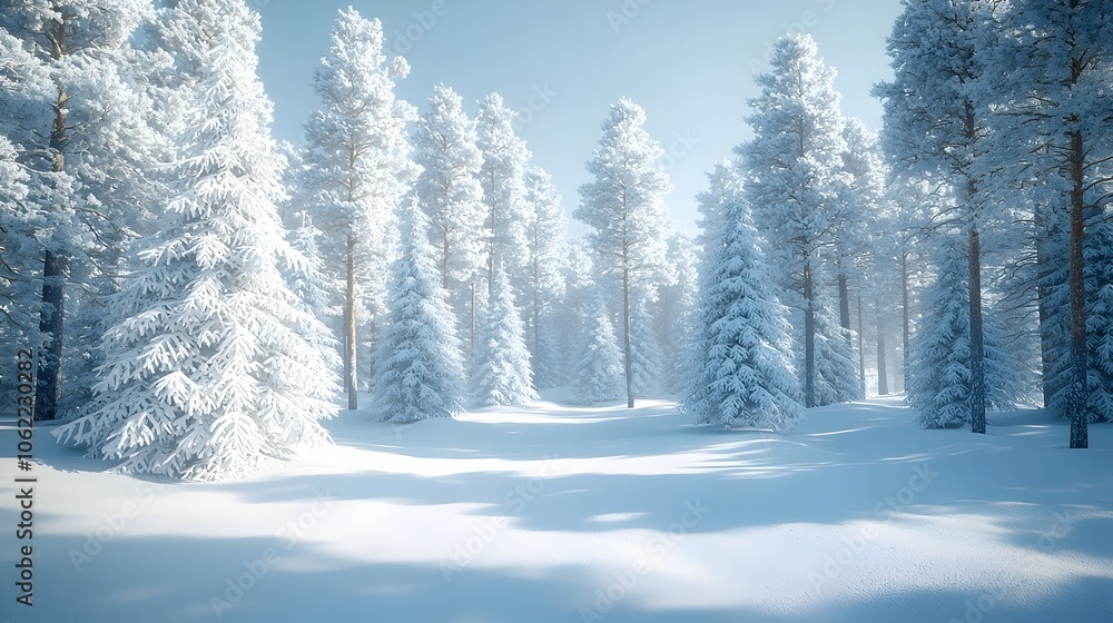 A serene winter landscape showcasing snow-covered evergreen trees blanketed in fresh snow, creating a peaceful and tranquil atmosphere in a winter wonderland. A serene winter landscape showcasing snow-covered evergreen trees blanketed in fresh snow, creating a peaceful and tranquil atmosphere in a winter wonderland.