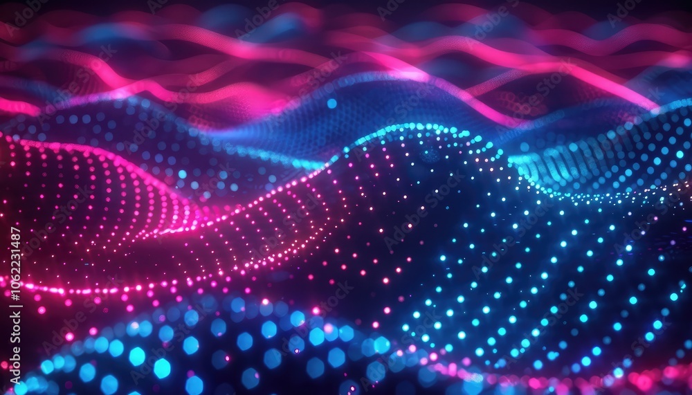 Abstract Blue and Pink Neon Light Waves with Bokeh Effect Abstract Blue and Pink Neon Light Waves with Bokeh Effect