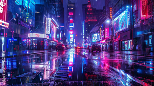 Cyberpunk Aesthetic: Neon Cityscape and Reflections