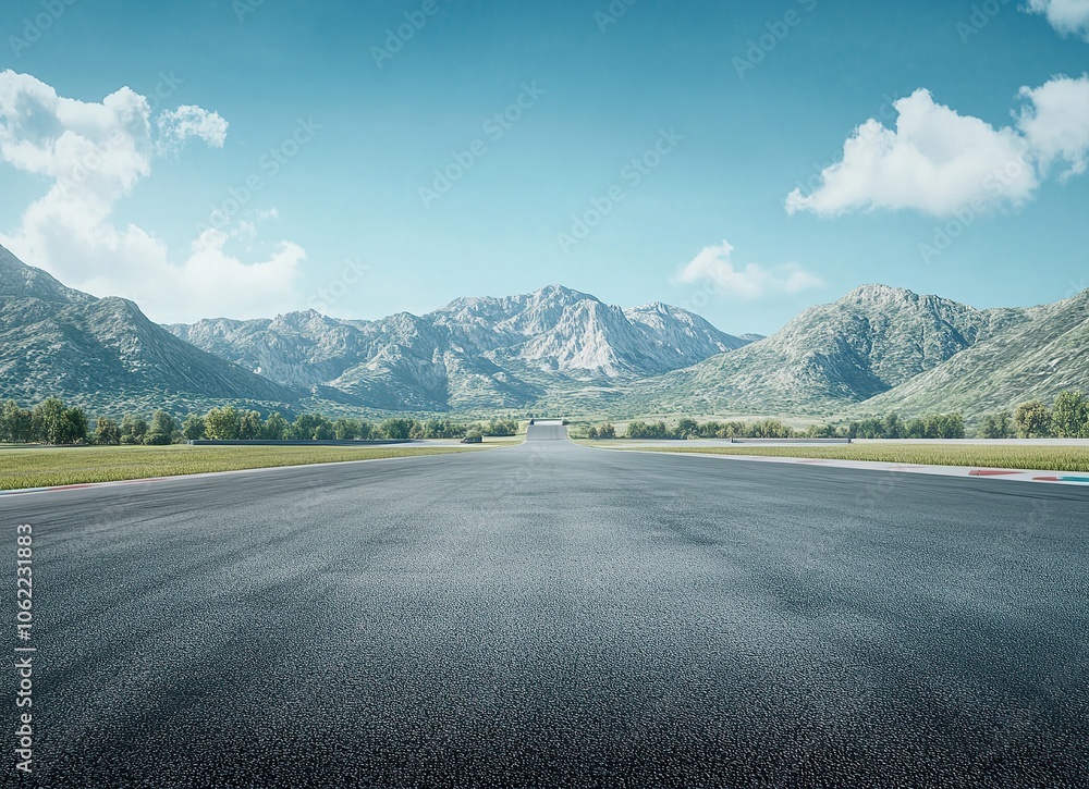 A race track with a mountain background. A race track with a mountain background.